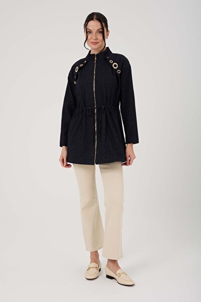 Jupe Kadın Omuz Detaylı Gold İşlemeli Denim Ceket 9264