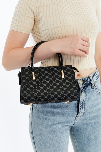 Ensar Çanta Blue Patterned Black Women's Mini Shoulder and Hand Bag - Stylish...