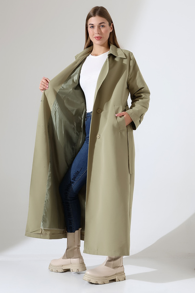 B.HE.Z Amazon Linen Fabric Long Length Buttoned Lined Soft Textured Trench Jeans Mintgreen