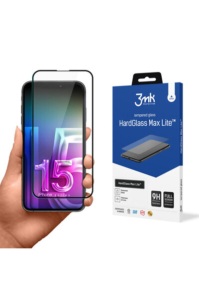 3MK iPhone 15 3 mk HardGlass Max Lite γυάλινη προστατευτική μεμβράνη, μαύρο