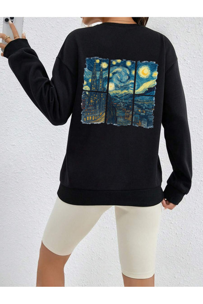 uyguntarz Unisex van gogh printed design oversize sweatshirt