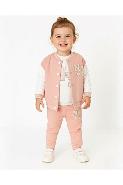 VOY KİDS Baby Girl Seasonal College Jacket 3 Piece 2 Thread 9-12-18-24 Months Stylish Baby Set