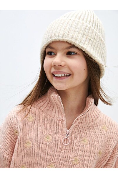 LC Waikiki LCW Kids Yarım Balıkçı Yaka Nakışlı Uzun Kollu Kız Çocuk Triko Kazak