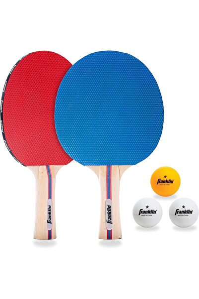 Franklin Sports مجموعة مضارب تنس الطاولة - طقم تنس طاولة للاعبين مع مضربين (أحمر وأزرق) + 3 كرات متضمنة