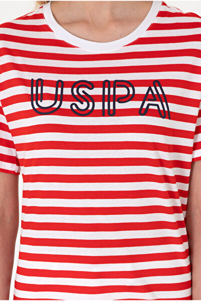 U.S. Polo Assn. Women's Red Striped Crew Neck T-Shirt