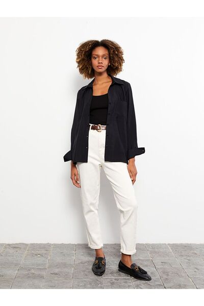 LC Waikiki Γυναικείο μονόχρωμο μακρυμάνικο πουκάμισο με κλείσιμο με κουμπιά μπροστά