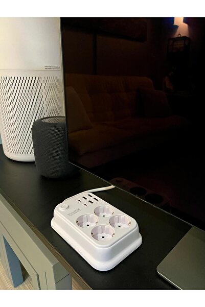 teknoservis Akım Korumalı Dekoratif Priz 2 m 4'lü 2 USB'li 2 Type-C