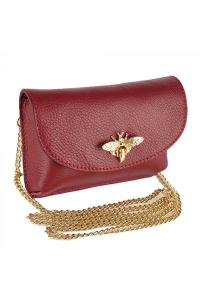 AZZURA Gentuta Rosalia, din piele naturala bordo, lant auriu, 8207