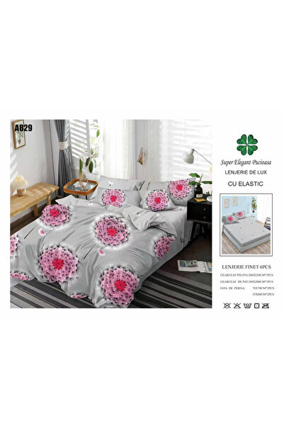 FIONNA.RO Lenjerie Din Finet Cu Elastic - Gri Cu Papadii Roz