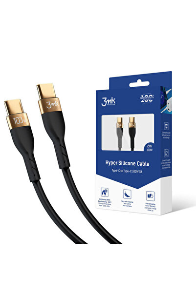 3MK USB-C Cable 100W, Hyper Silicone, black, 2m
