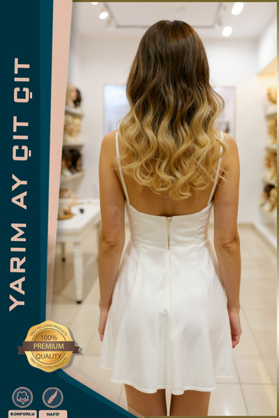 KONAK PERUK Fiber Sentetik Yarım Ay Çıtçıt - Koyu Kumral / Bal köpüğü Ombreli