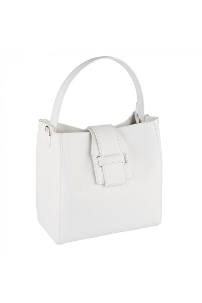 AZZURA Geantă Bailley, piele naturală, alba, 8057