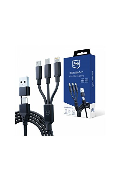 3MK 3-in-1 USB-C/Micro-USB/Lighting Cable 12W, Hyper, 1.5m