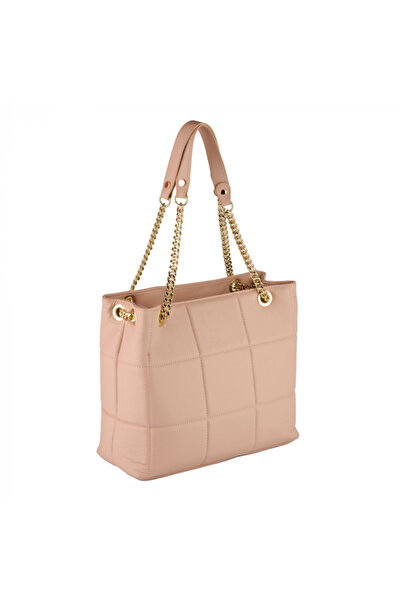 AZZURA Diana bag, made of 100% natural quilted dusty pink leather with gold accessories