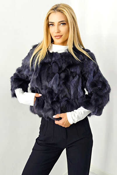 FashionForYou Jacheta scurta Benjo, din blana naturala de vulpe, Gri