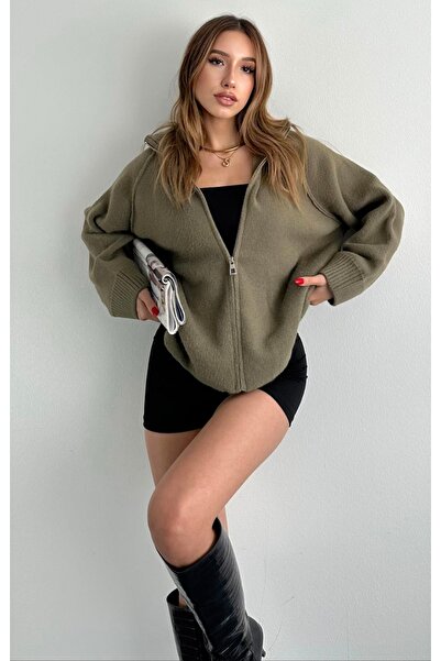 fujya Zippered Elite Yarn Dazy Cardigan Khaki
