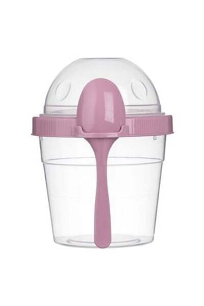 OEM Caserola din Plastic Take Away Snack cu Lingura Roz 500ml