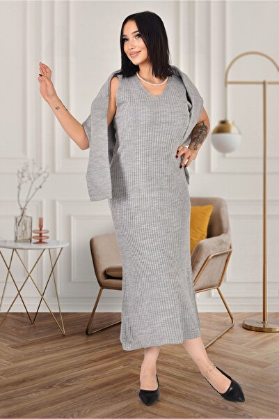 Velista Women's V-Neck Long Knitwear Dress Cardigan Two-Piece Set