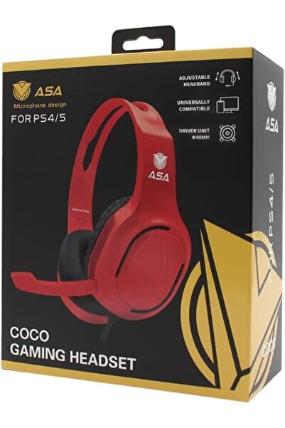 ASA سماعة ألعاب كوكو لجهاز بلاي ستيشن 4/بلاي ستيشن 5، عصابة رأس قابلة للتعديل، محرك 40 مم، توافق عالمي، (أحمر