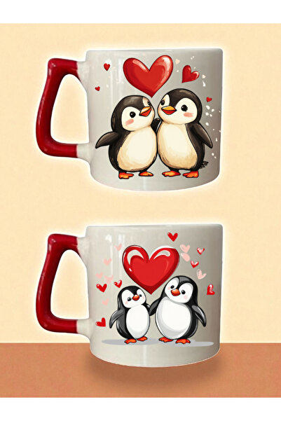 lili hediyelik كوب البطريقين على شكل قلب - هدية عيد ميلاد للصديق، هدية عيد مي...