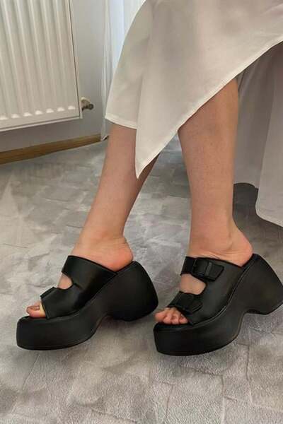 Les Passent Women's Oliver Black Two Buckle Thick Sole Orthopedic Sandals K-3040