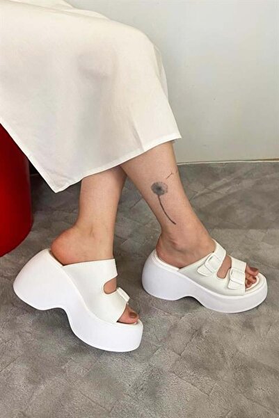 Les Passent Women's White Two Buckle Thick Sole Orthopedic Sandals K-3040