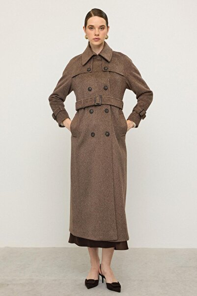 Olcay Μακρύ παλτό Moher με λεπτομέρεια από κάπα με μανίκια Reglan LATTE 3144