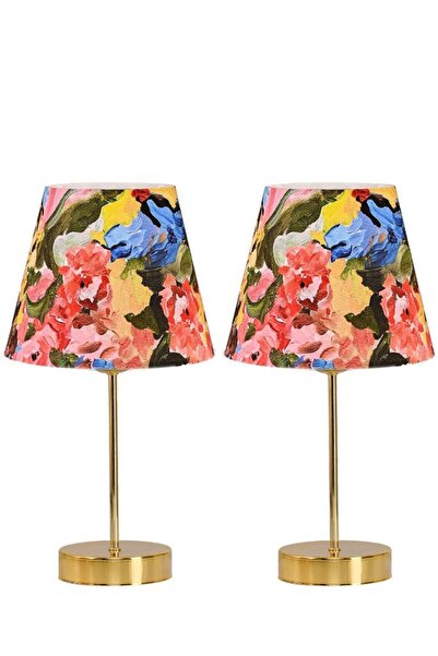 Art&Gift Star Gold Ayaklı Abajur Yağlı Boya Sanat Desenli Kumaş Başlık Yatak ...