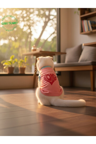 Gobo Şeker Pembe Renkli Kedi ve Köpek Kıyafeti Elbisesi Love Baskılı SMALL/S/Beden 1
