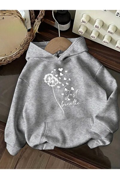 FUFLUNS JUST BREATHE SWEATSHIRT OVERSIZE UNISEX CU GLUGĂ CU IMPRIMARE IN FORMA DE INIMĂ