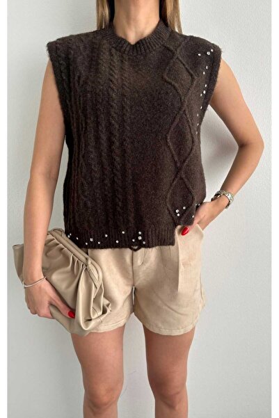 yeditepe fashion Braided Stone Most Knitwear Sweater Brown