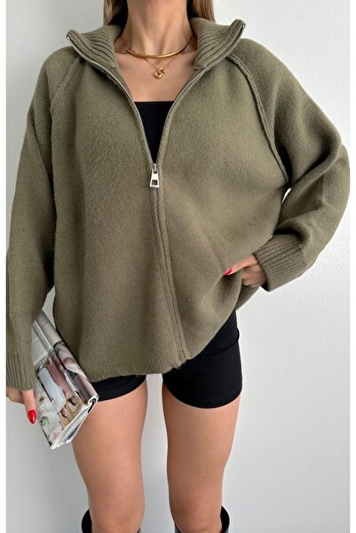 fujya Zippered Elite Yarn Dazy Cardigan Khaki