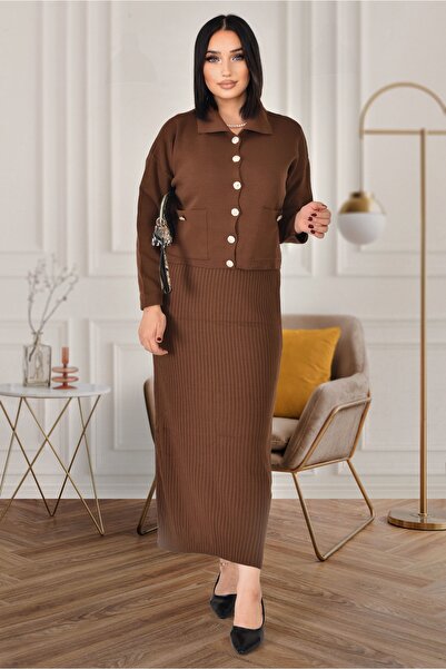 Velista Women's V-Neck Long Knitwear Dress Cardigan Two-Piece Set