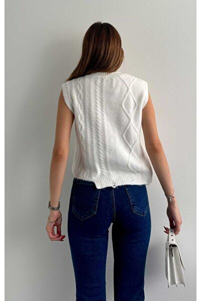 yeditepe fashion Braided Stone Most Knitwear Sweater White