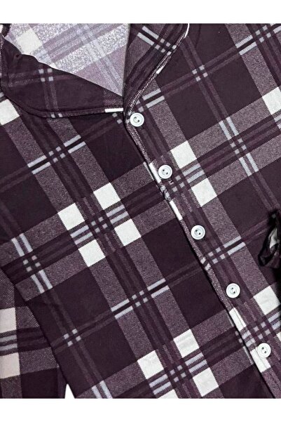 Fil Kids Men's Father-Son Cotton Suede Brown Plaid Pattern Long Sleeve Shirt Collar Winter Pajama Set