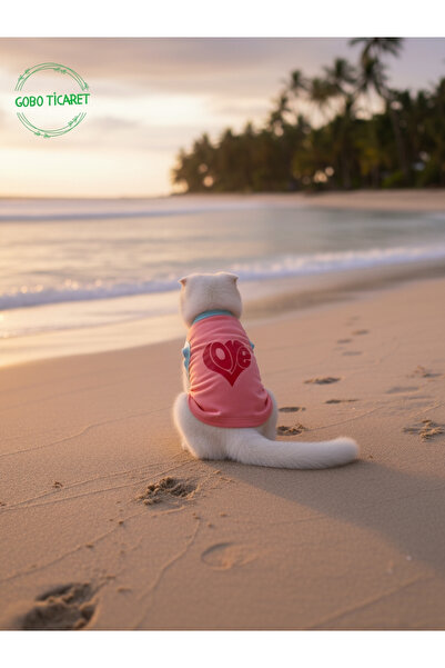 Gobo Şeker Pembe Renkli Kedi ve Köpek Kıyafeti Elbisesi Love Baskılı SMALL/S/...