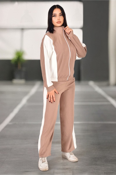 Velista Women's Modal Fabric Side Stripe Garnished Tracksuit Set