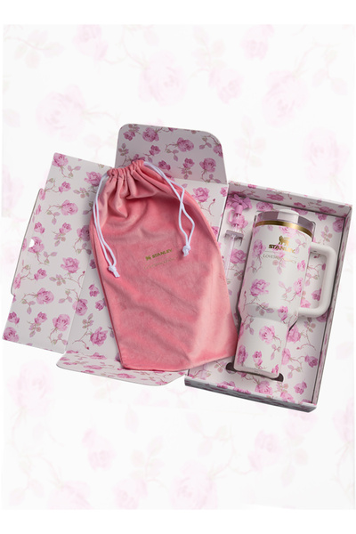 Stanley Love Shack Fancy 40oz Pink Rose Tumbler, Stainless Steel Vacuum Insulated Cup with Lid & Straw