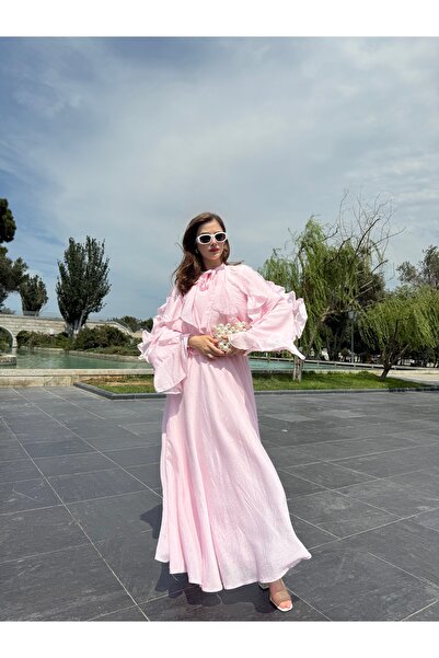 NloveS İspanyol Kol Fırfırlı Etekli Takım Pembe