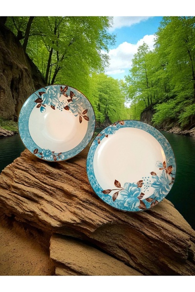 OEM Set of 6 plates and 6 bowls, turquoise floral pattern