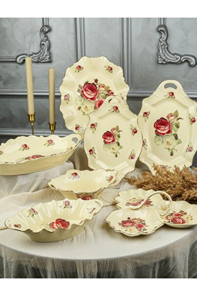 hediye Esterhomedecor Porcelain Serving Plate with Handle 36cm Single Piece