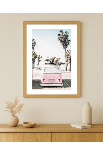 KAYABEY HOME Modern Design Frame-Looking Mdf Painting Seaside Summer Beach Retro Bus