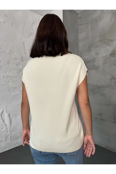 Elif Özbey Butik Ecru Polo Neck Buttoned Knit Blouse