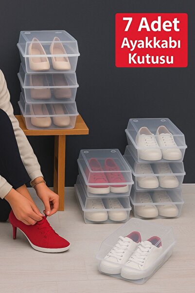 Bambus Home 7’li Şeffaf Ayakkabı Kutusu Seti Kadın Spor & Topuklu & Günlük Ayakkabı Düzenleyici Dolap Organizer