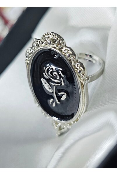 DÜKKAN DESİGN خاتم قابل للتعديل بتصميم الوردة السوداء على الطراز القوطي