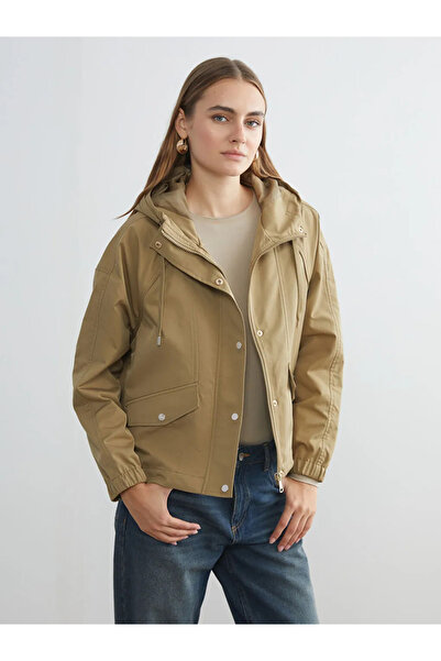 LC Waikiki Γυναικείο αδιάβροχο με κουκούλα LCW VisionBeige Oversize