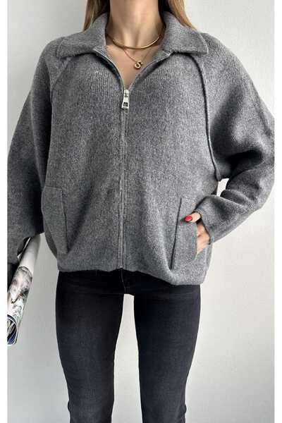 yeditepe fashion Ζακέτα με φερμουάρ oversized Bogie Knitwear Anthracite