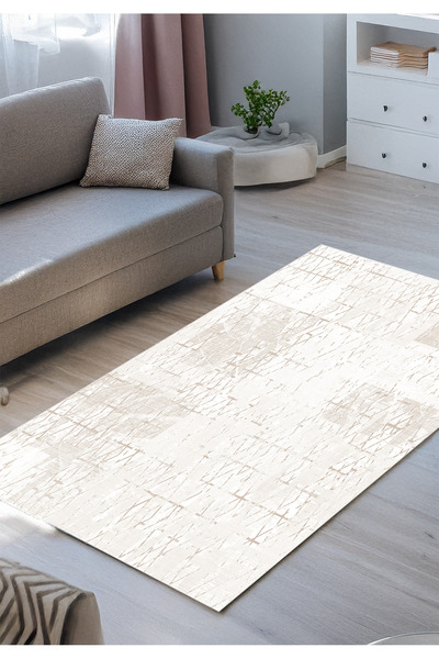 Halise Home Eskitme Krem Renk Tel Örgü Desenli Kaymaz Tabanlı Yıkanabilir Bas...