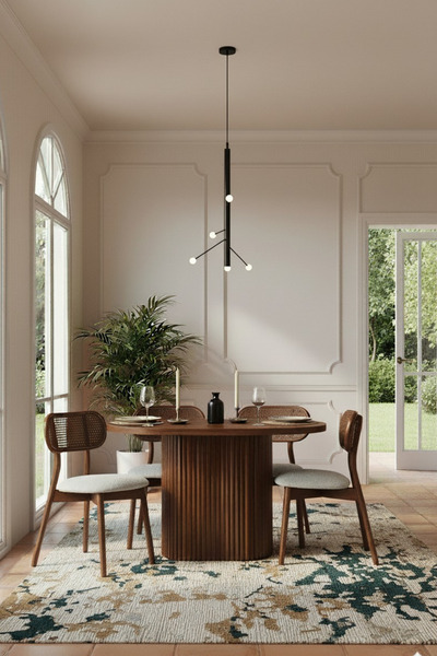 Woodenbend İris Ceviz Oval Ahşap Masa Takımı 80x130 cm – 4 Troy Sandalyeli Mo...