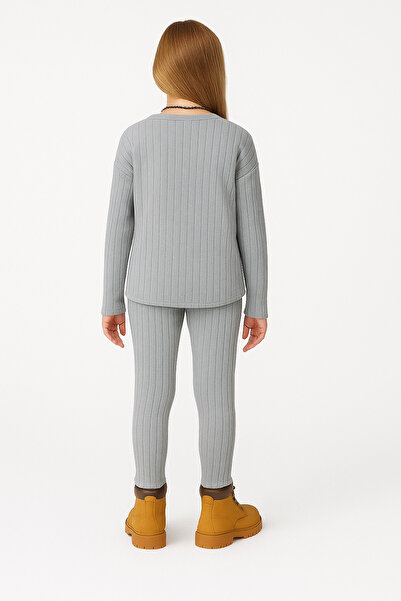 WEEST MODA Gray Zero Collar Long-Sleeved Sweatshirt and Sweatpants Set